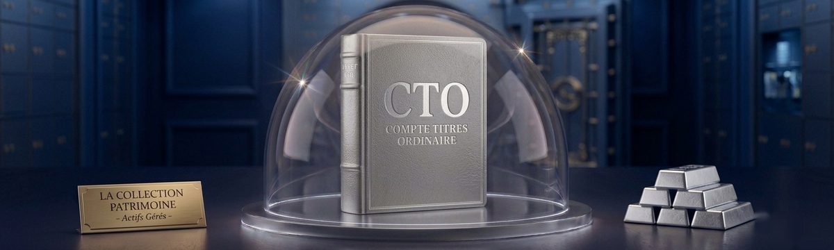 Salle des coffres : un livre argenté marqué CTO sous une cloche de verre